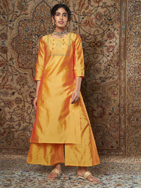 Thumbnail for Lyush Women's Mustard Zari Embroidered Kurta With Palazzo Pants - Distacart