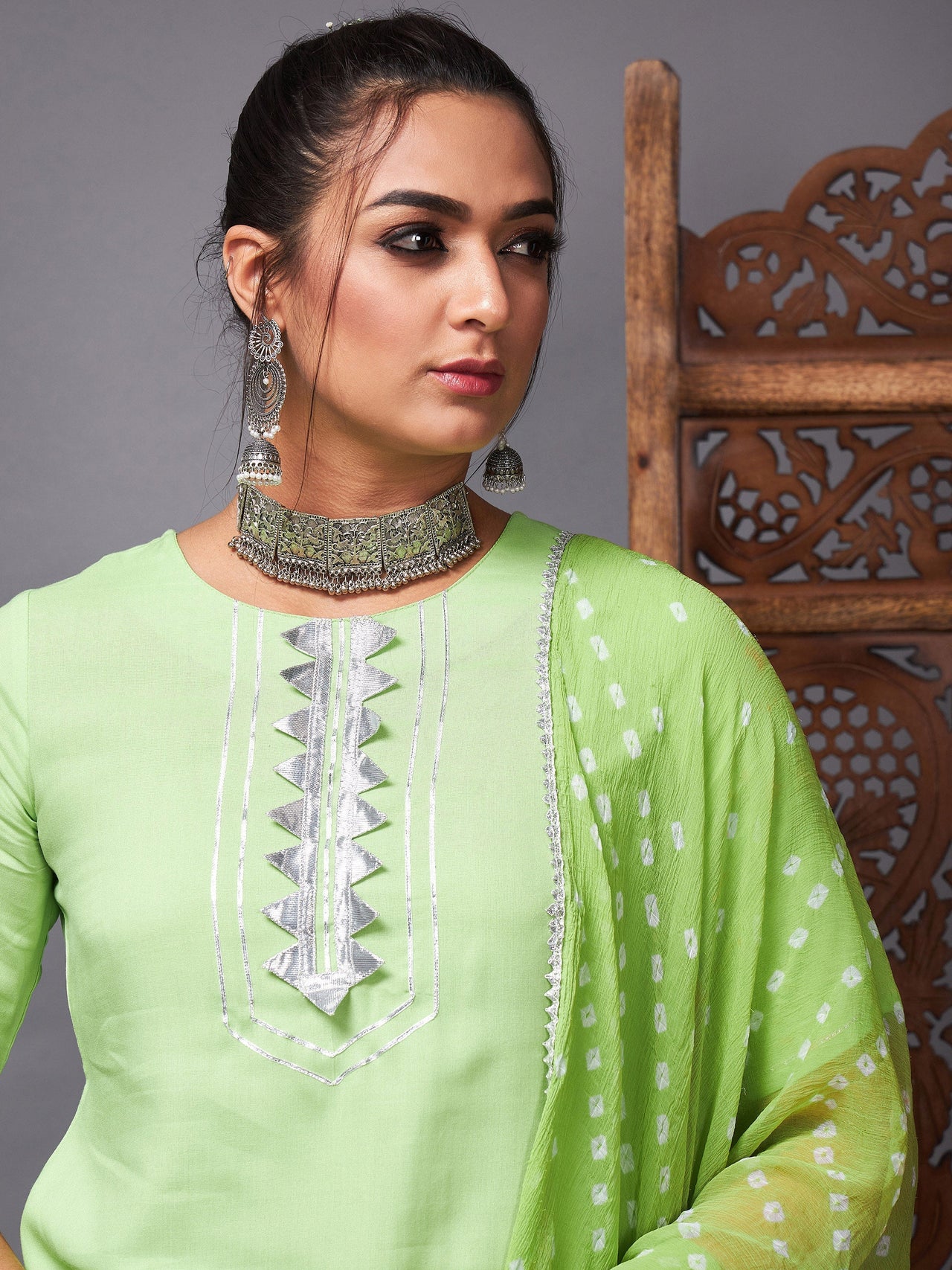 Lyush Women Green Short Kurta With Sharara & Bandhej Dupatta - Distacart