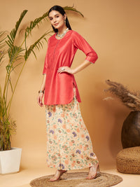 Thumbnail for Lyush Women Pink Short Kurta With Beige Printed Flared Palazzos - Distacart