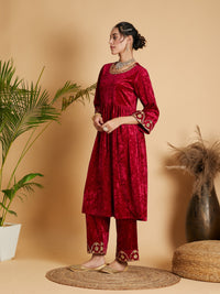 Thumbnail for Lyush Women Fuchsia Velvet Embroidered Dress With Pants - Distacart