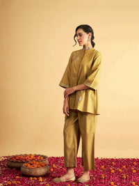 Thumbnail for Lyush Women Yellow Embroidered Collar Shirt With Pants - Distacart