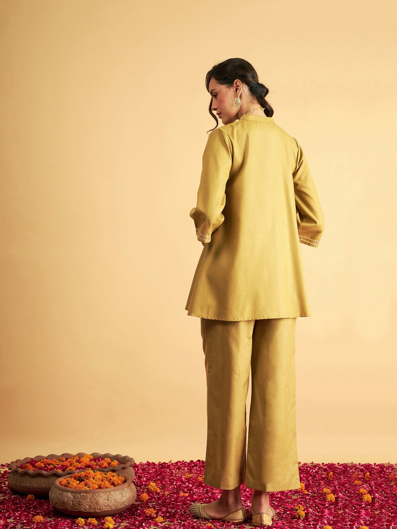 Lyush Women Yellow Embroidered Collar Shirt With Pants - Distacart