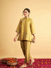 Thumbnail for Lyush Women Yellow Embroidered Collar Shirt With Pants - Distacart