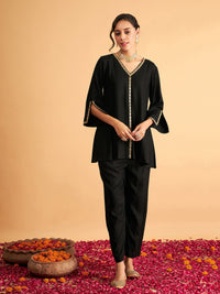 Thumbnail for Lyush Women Black Embroidered A Line Top With Pants - Distacart