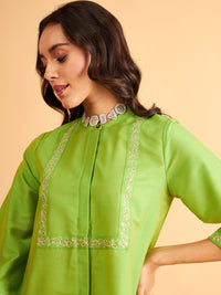 Thumbnail for Lyush Women Green Embroidered Top With Straight Pants - Distacart