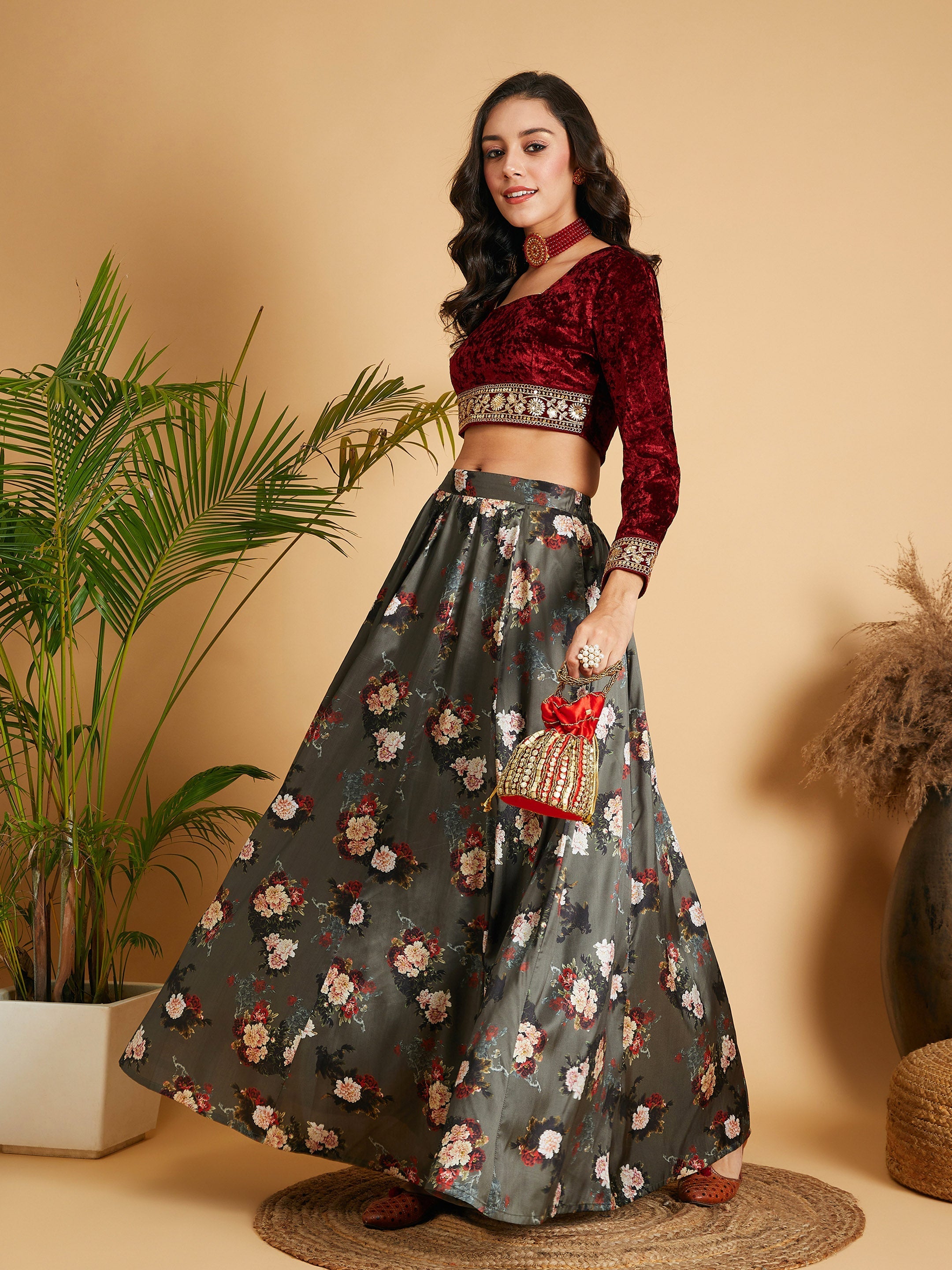 FAYON KIDS presents Blue Velvet Crop Top with Yellow Embroidery Lehenga  exclusively at FEI