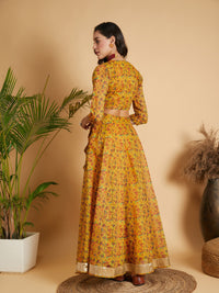 Thumbnail for Lyush Women Mustard Floral Anarkali Skirt With Crop Top - Distacart