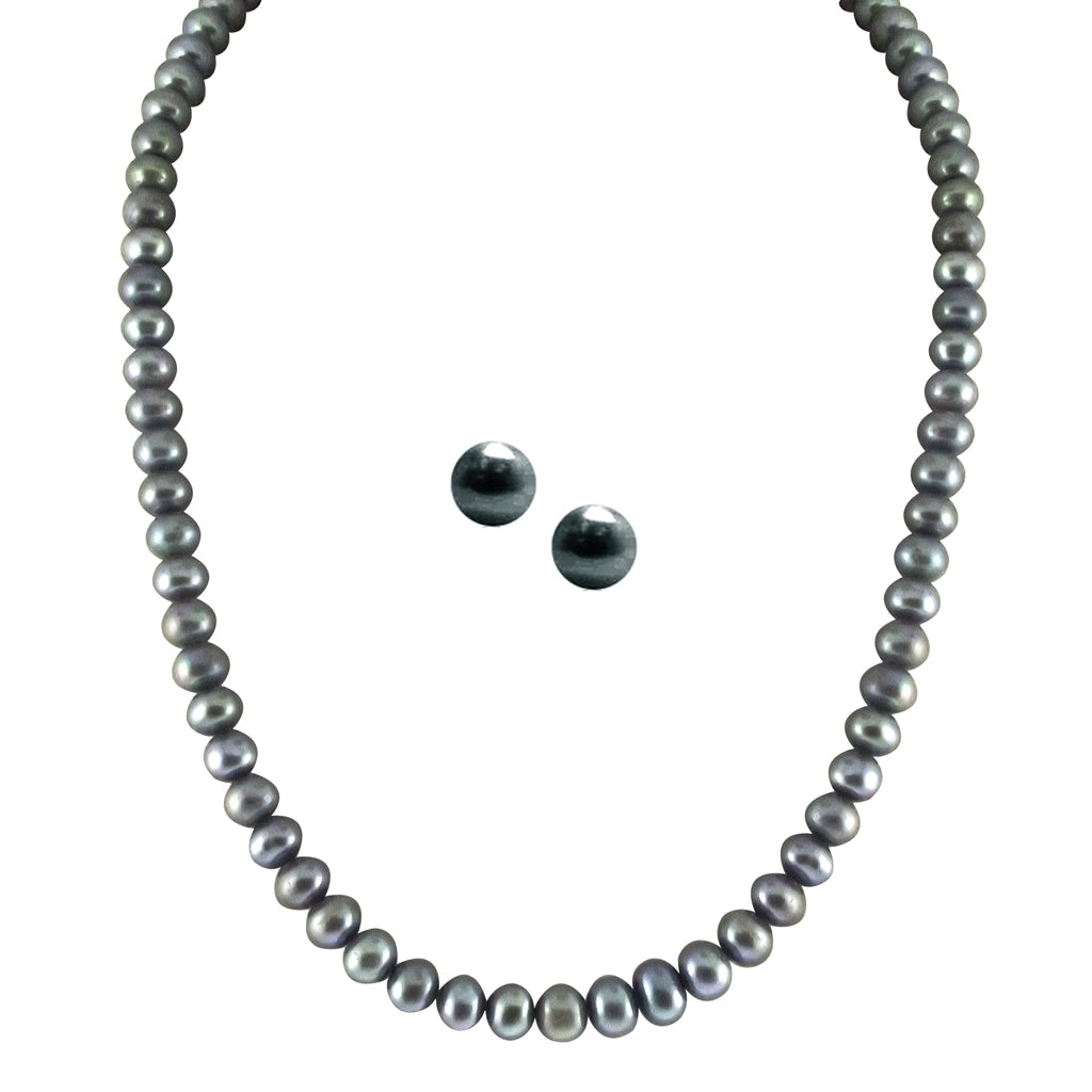 J Pearls Single Line Grey Pearl Set - Real Pearl Jewelry - Distacart