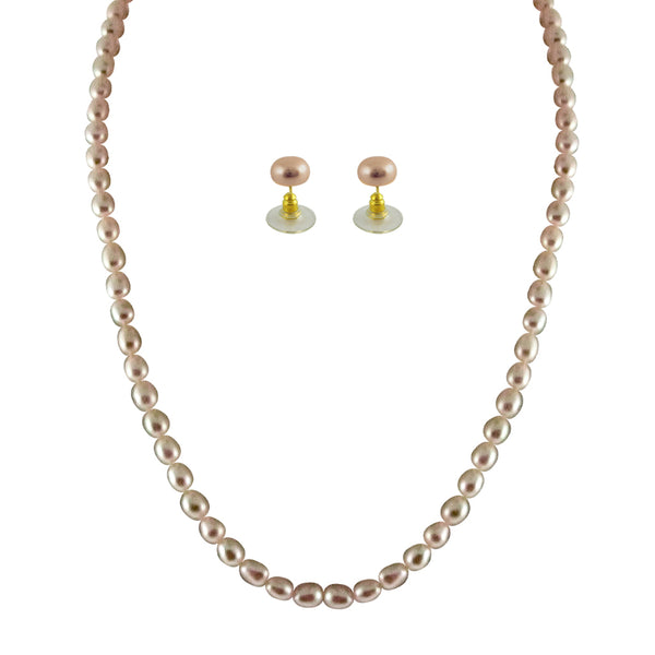 J Pearls Single Line Peach Pearl Set - Real Pearl Jewelry - Distacart