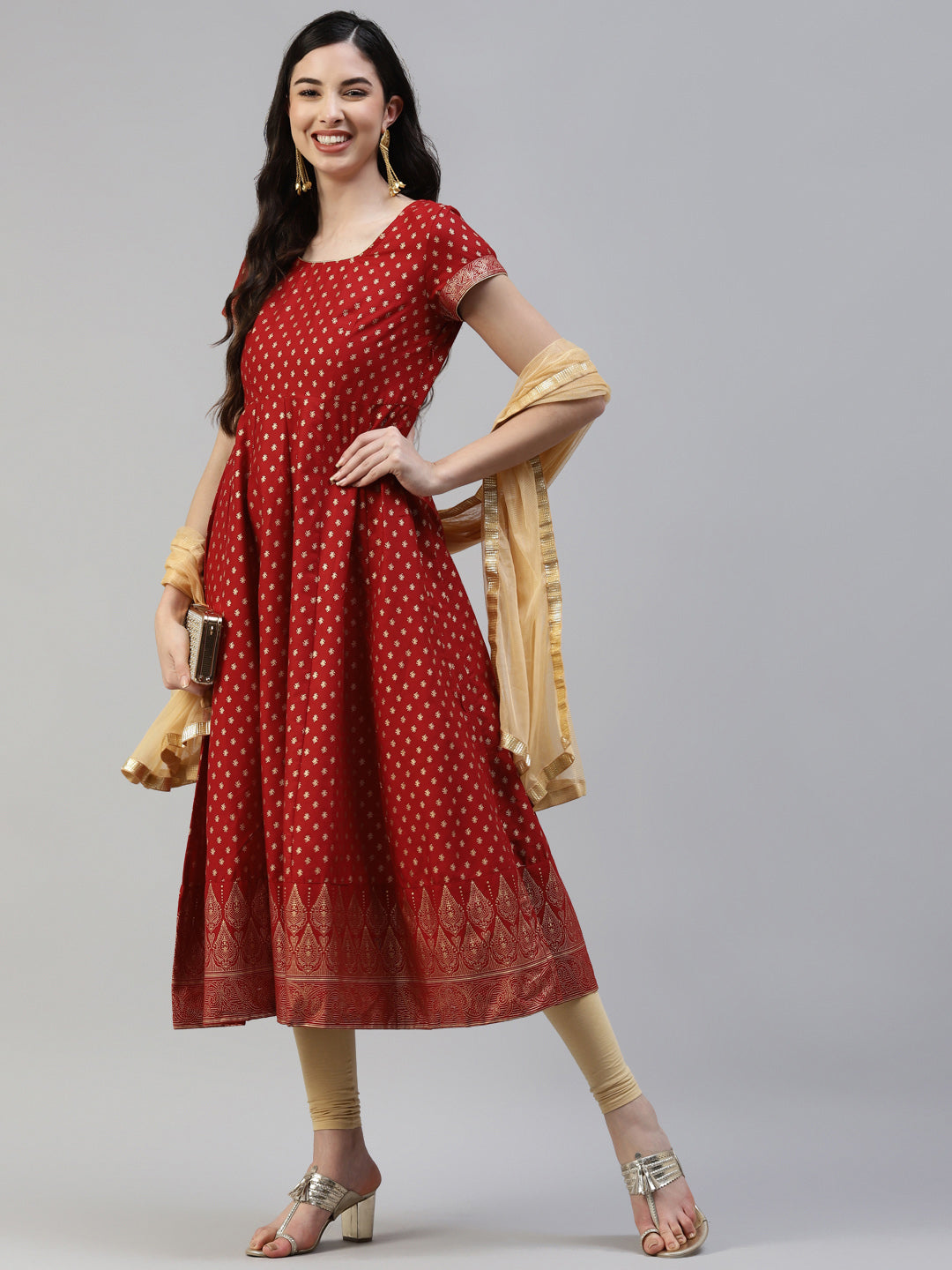 Angarkha Style Anarkali Dress With Dupatta