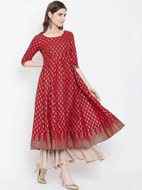 Thumbnail for Cheera Embellished Daily Wear Cotton Blend Kurta - Red - Distacart