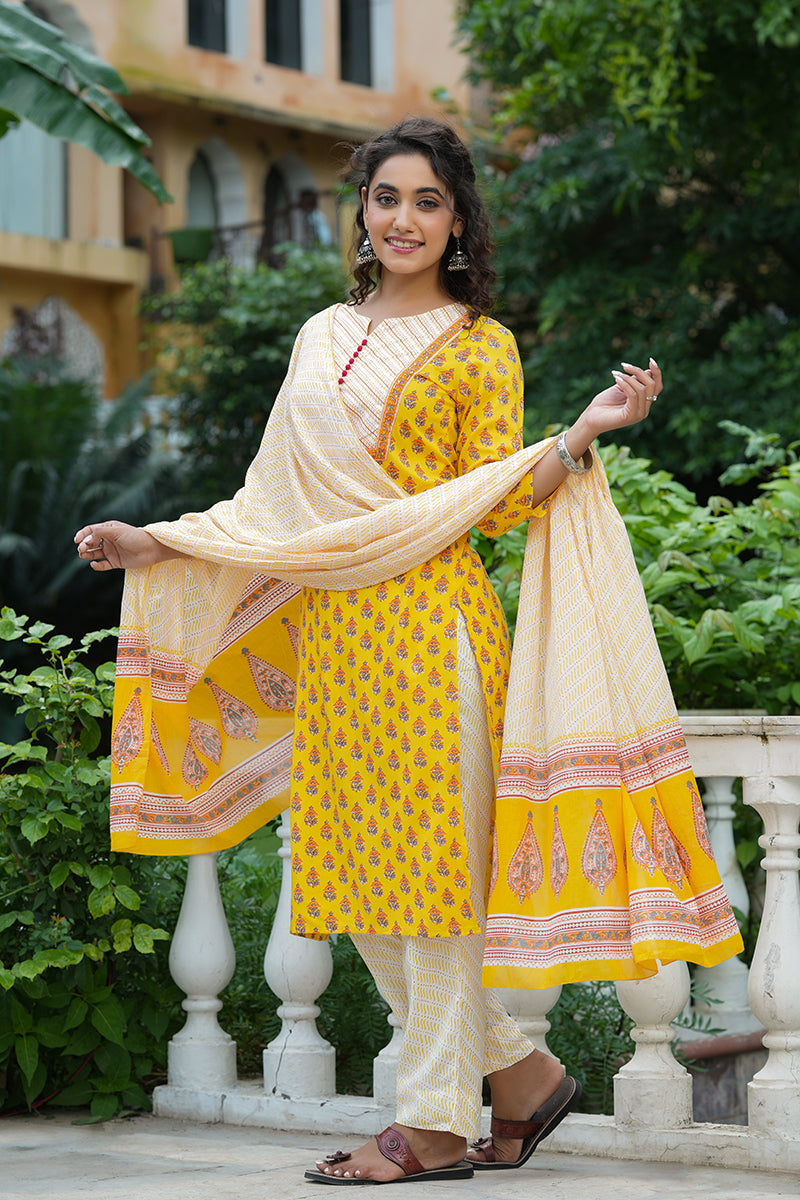 Women's Yellow Rayon Blend Straight Suit Set - Rasiya - Distacart