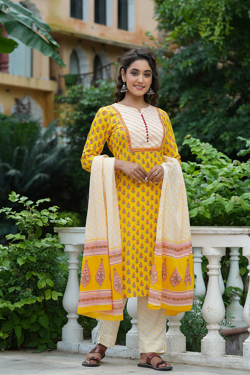 Women's Yellow Rayon Blend Straight Suit Set - Rasiya - Distacart