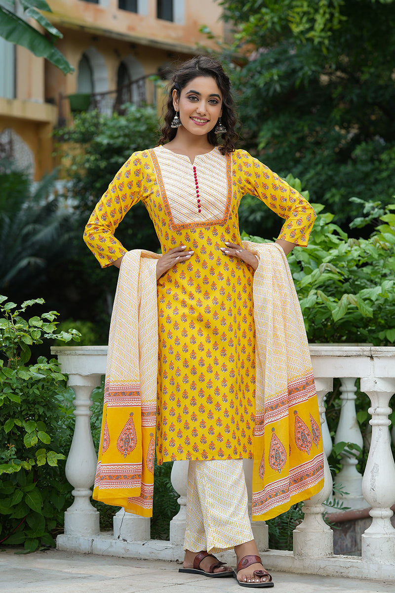 Women's Yellow Rayon Blend Straight Suit Set - Rasiya - Distacart