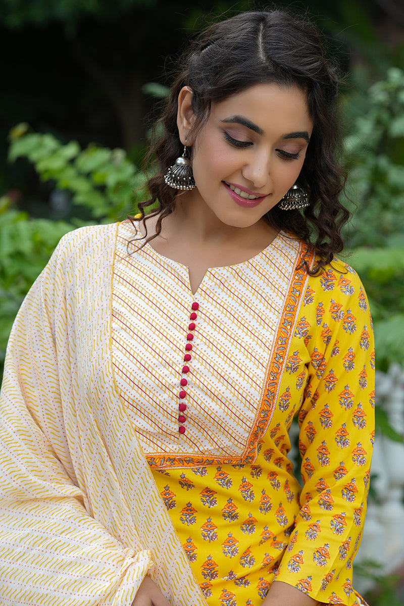 Women's Yellow Rayon Blend Straight Suit Set - Rasiya - Distacart