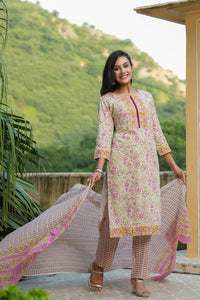 Thumbnail for Women's White Cotton Ethnic Motifs Printed Straight Suit Set - Rasiya - Distacart