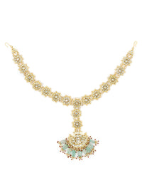 Thumbnail for Gold-Plated White Blue Kundan-Studded Pearl Beaded Matha Patti - Ruby Raang - Distacart