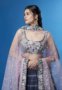 Thumbnail for House of Panchhi Navy Blue Color Georgette Multi-Sequins Work Lehenga - Distacart