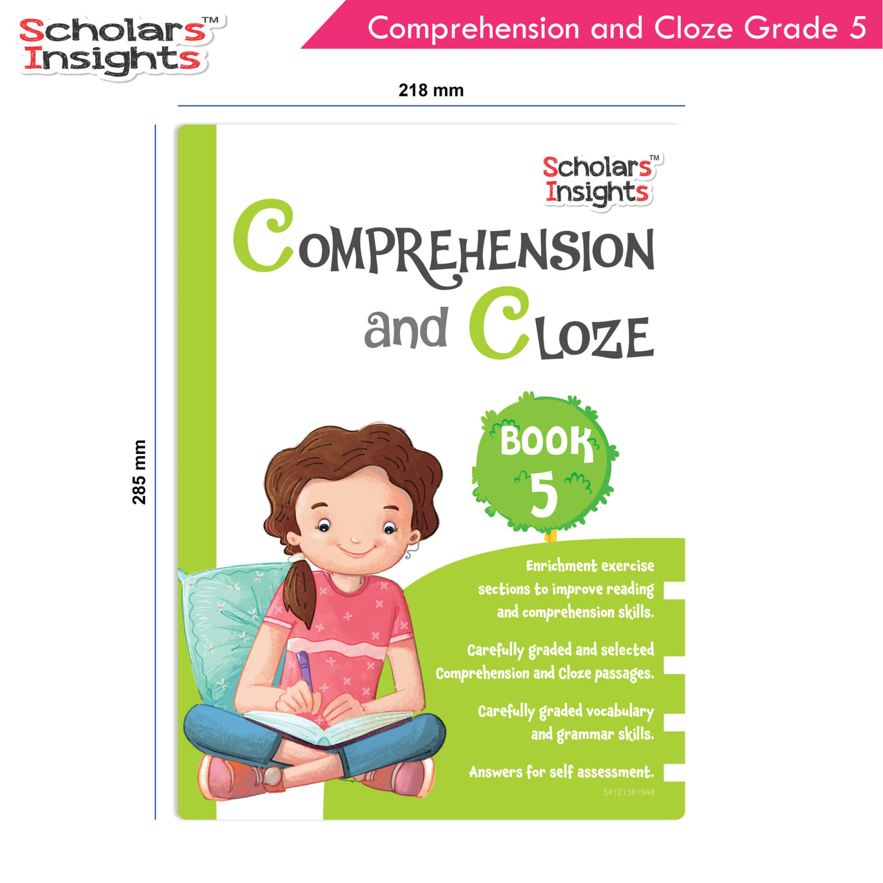 Scholars Insights Comprehension and Cloze Grade 5|English Vocabulary, Grammar Skill Book 5| Ages 10-11 Years - Distacart