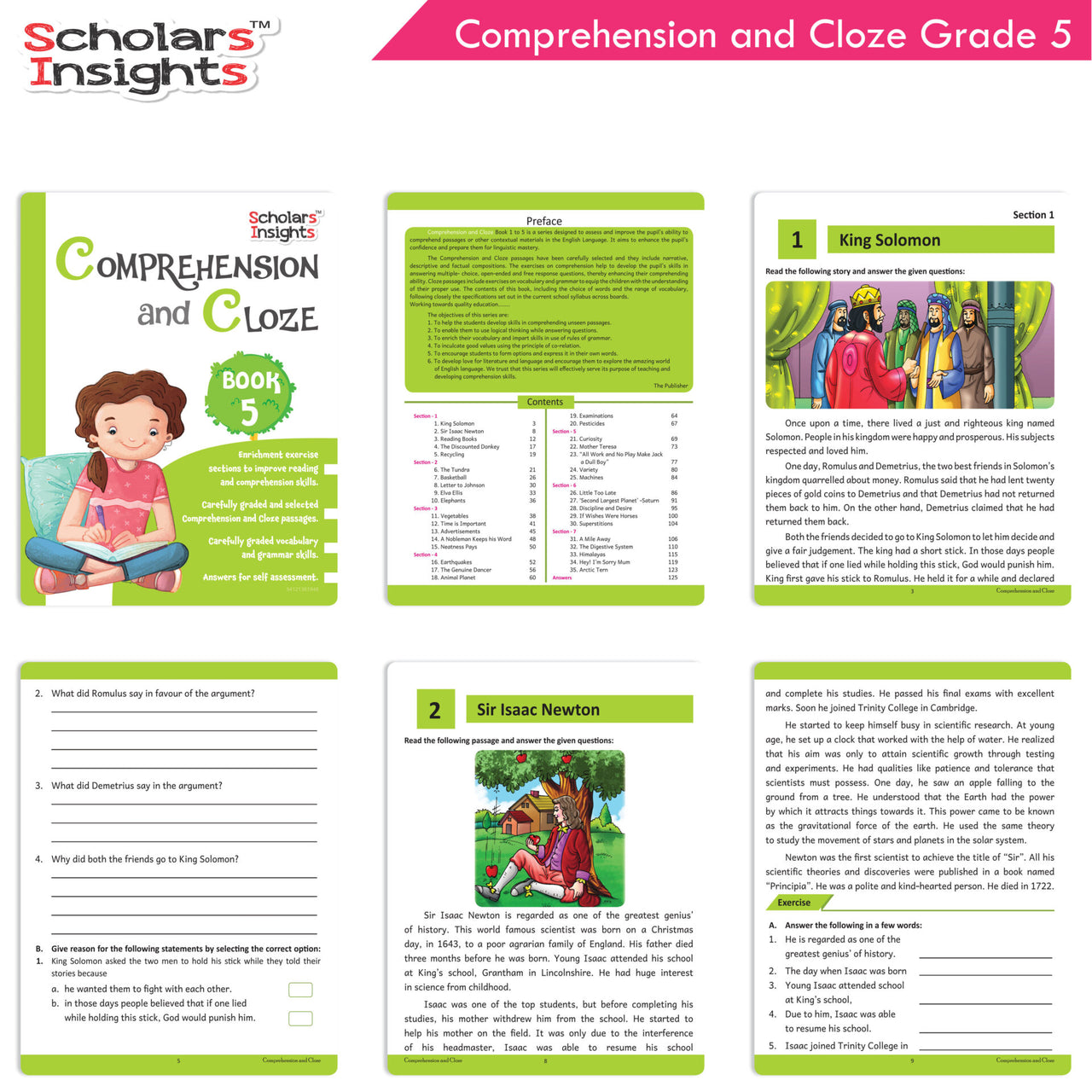 Scholars Insights Comprehension and Cloze Grade 5|English Vocabulary, Grammar Skill Book 5| Ages 10-11 Years - Distacart