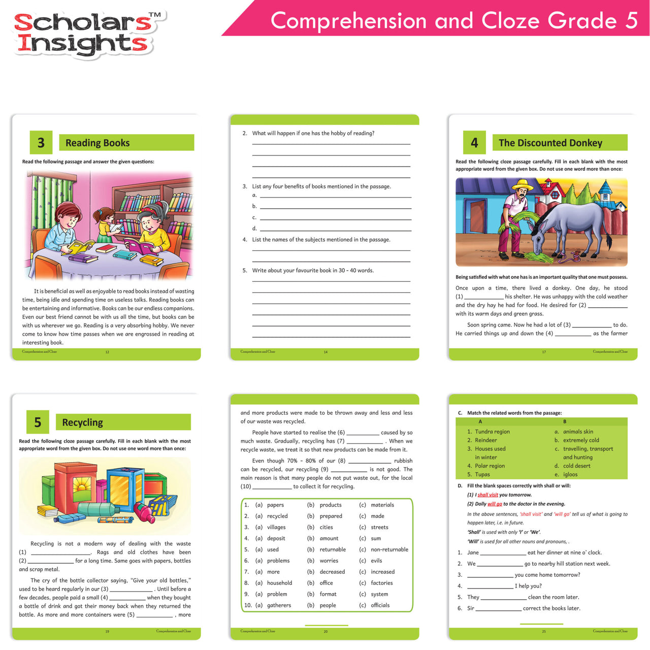 Scholars Insights Comprehension and Cloze Grade 5|English Vocabulary, Grammar Skill Book 5| Ages 10-11 Years - Distacart