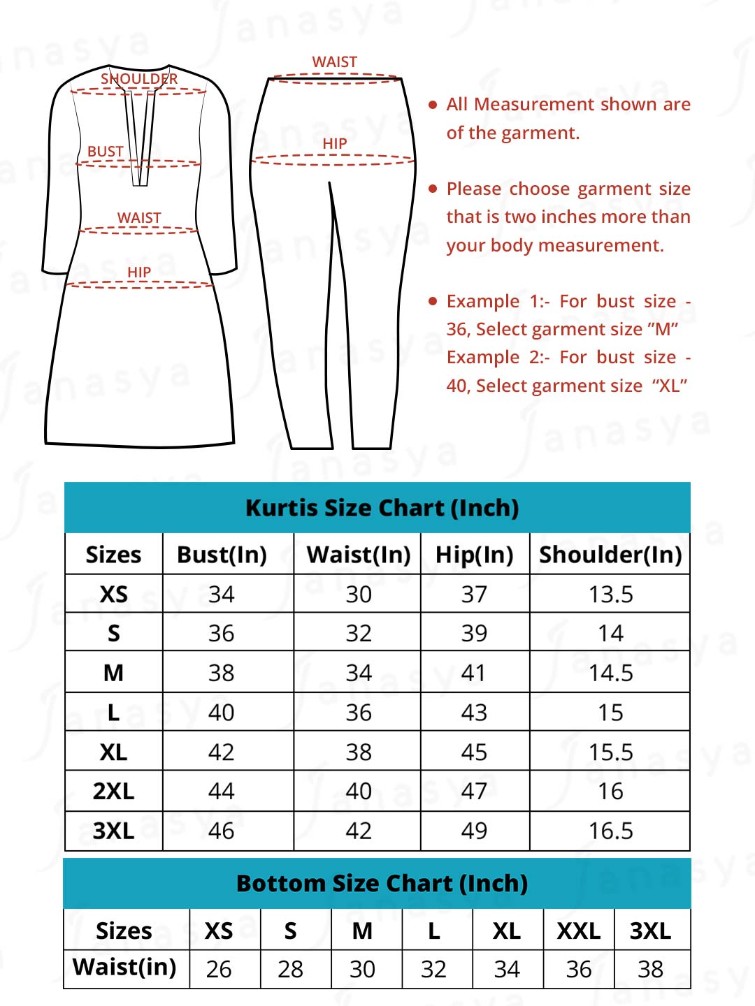 Indian Kurti Size Chart, Women Sizing USA, Women Top Sizes