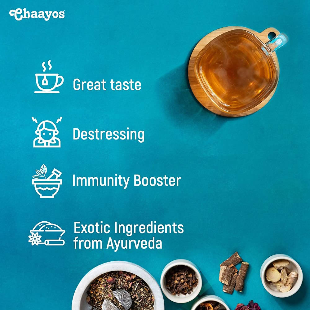 Chaayos Ayurveda Herbal Tea (God's Chai) Tea Bags - 50 Pyramid Tea Bags |  21 Natural Herbs | 100% Natural Immunity Booster | Herbal Tea Bags 50 Pcs |  Detox Tea |