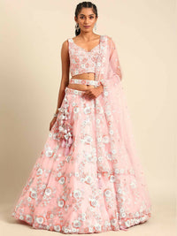 Thumbnail for House of Panchhi Pink Net Sequins and Zarkan embroidery Lehenga choli & Dupatta - Distacart