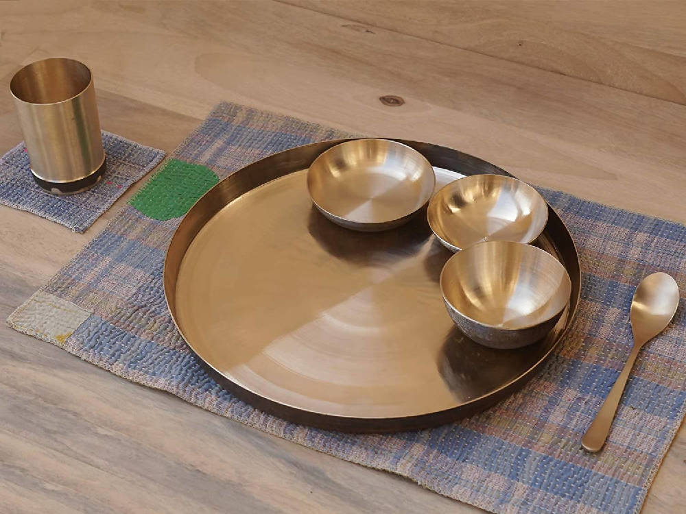 De Kulture Works Pure Ayurveda Kansa Bronze Golden Dinner Thali Set - Distacart