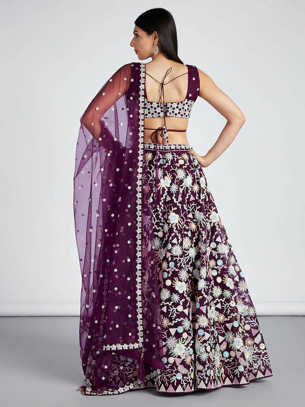 Buy House of Panchhi Burgundy Net heavy Sequinse embroidery Semi ...