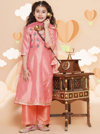 Thumbnail for Girls Embroidered Angrakha Kurta with Trousers & Dupatta for Kids - Bhama - Distacart