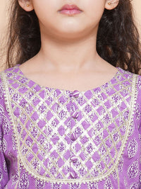 Thumbnail for Girls Purple Printed Cotton Kurta with Sharara for Kids - Bhama - Distacart