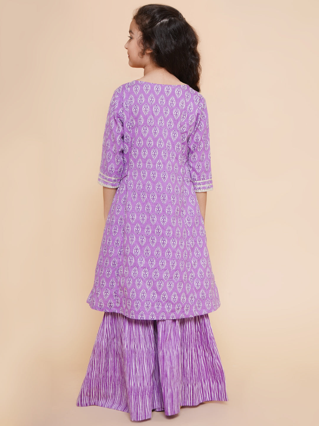 Girls Purple Printed Cotton Kurta with Sharara for Kids - Bhama - Distacart