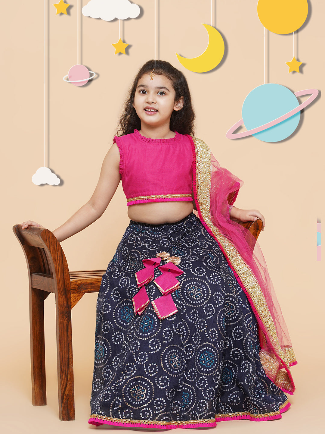 Buy Girls Green Pink Printed Ready To Wear Lehenga Blouse With Dupatta -  Mini Marvels Online at Best Price | Distacart