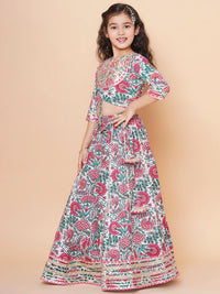 Thumbnail for Off White Multi Printed Anarakali Kurta Set For Women & Lehenga Choli Set For Girl - Bhama - Distacart