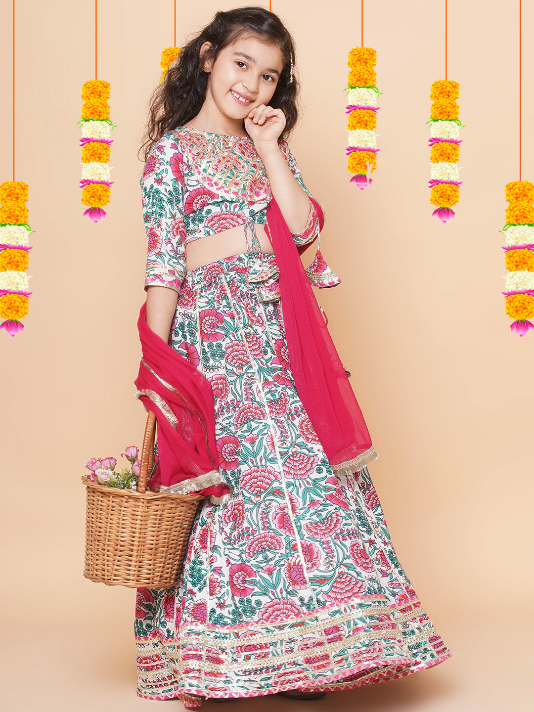 Off White Multi Printed Anarakali Kurta Set For Women & Lehenga Choli Set For Girl - Bhama - Distacart