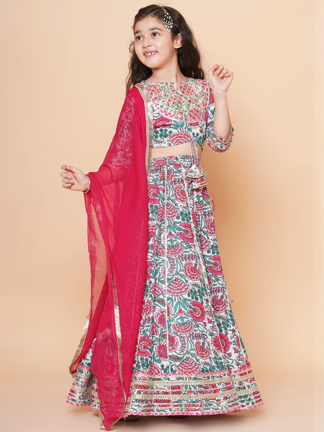 Off White Multi Printed Anarakali Kurta Set For Women & Lehenga Choli Set For Girl - Bhama - Distacart