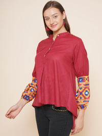 Thumbnail for Women's Maroon High Low Printed Top - Bhama - Distacart