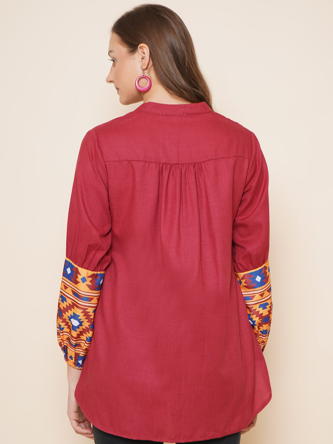 Women's Maroon High Low Printed Top - Bhama - Distacart
