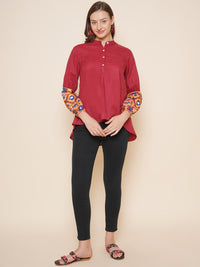 Thumbnail for Women's Maroon High Low Printed Top - Bhama - Distacart