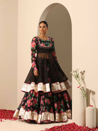 Thumbnail for Pomcha Jaipur Black Gul Gulab Lehenga Set - Distacart