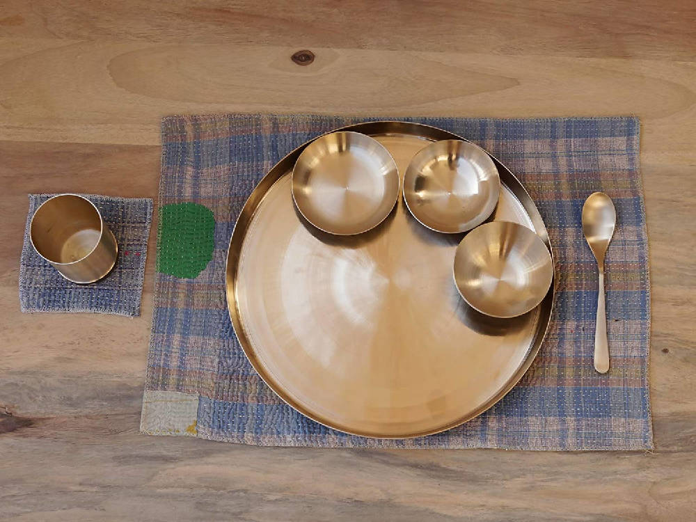 De Kulture Works Pure Ayurveda Kansa Bronze Golden Dinner Thali Set - Distacart