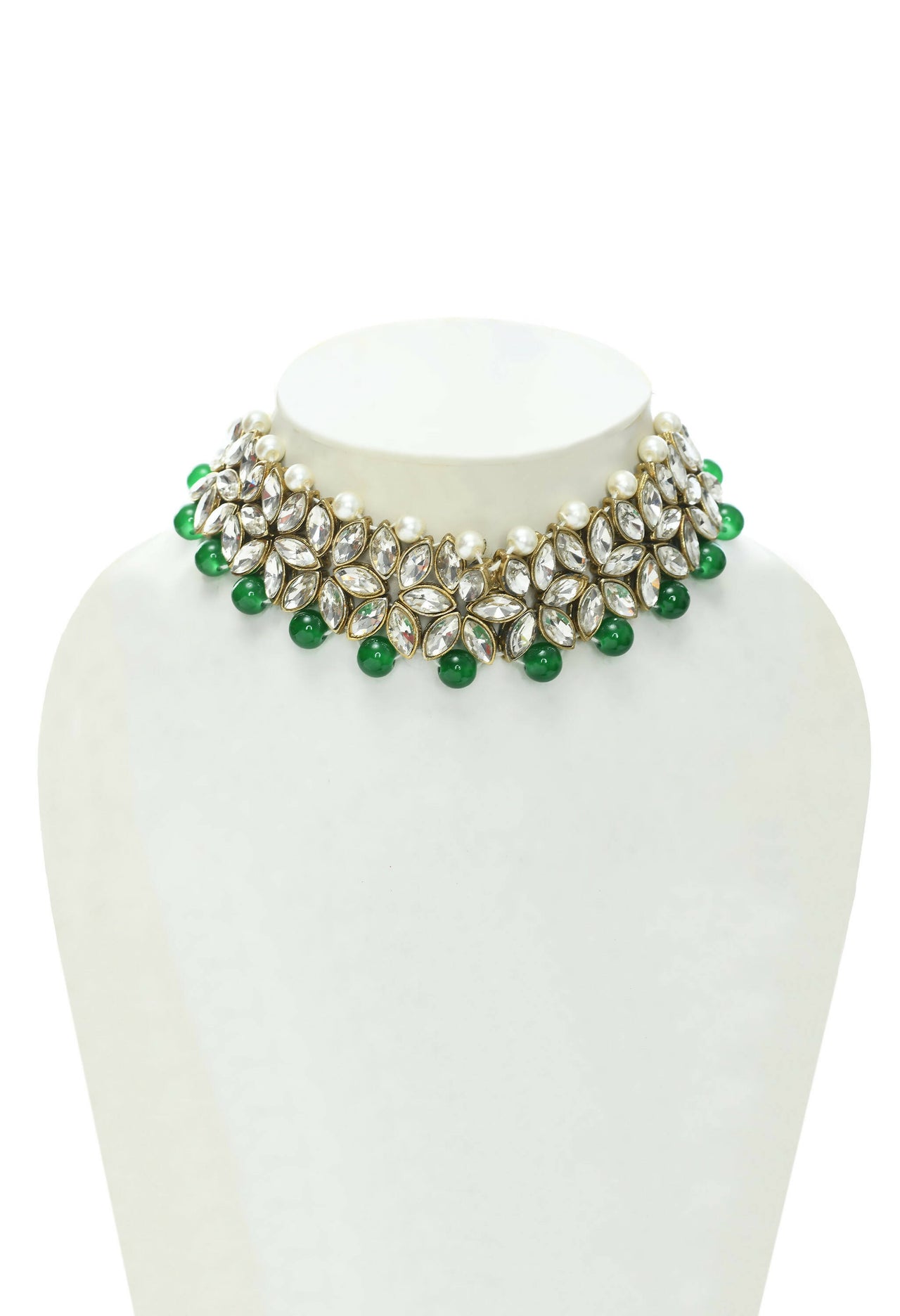 Mominos Fashion Johar Kamal Gold-Plated Rani Haar with Green and Off white Pearls Jewellery Set - Distacart