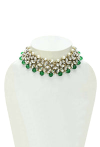 Thumbnail for Mominos Fashion Johar Kamal Gold-Plated Rani Haar with Green and Off white Pearls Jewellery Set - Distacart