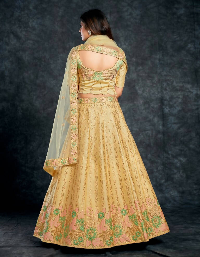 Aastha Fashion Women's Beige Italian Silk Thread & Sequins Embroidery Wedding Lehenga Choli - Distacart