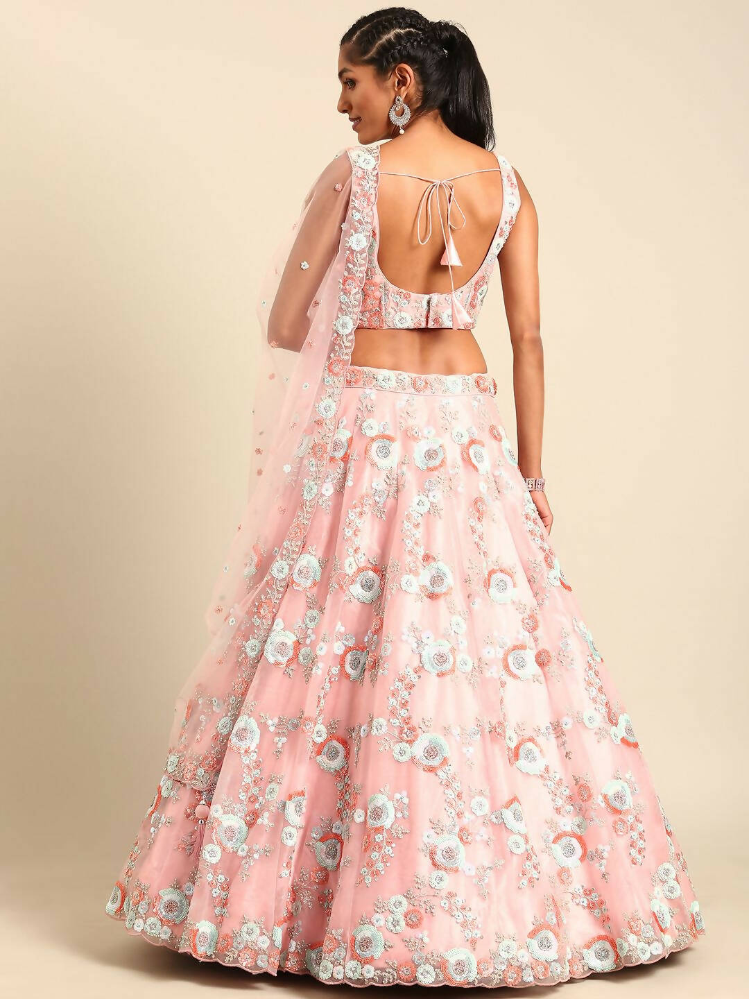 House of Panchhi Pink Net Sequins and Zarkan embroidery Lehenga choli & Dupatta - Distacart