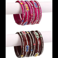 Thumbnail for Afast Bridal Wedding & Party Fashionable Colorful Glass Bangle/Kada Set, Pack Of 12 - Maroon, Pink - Distacart