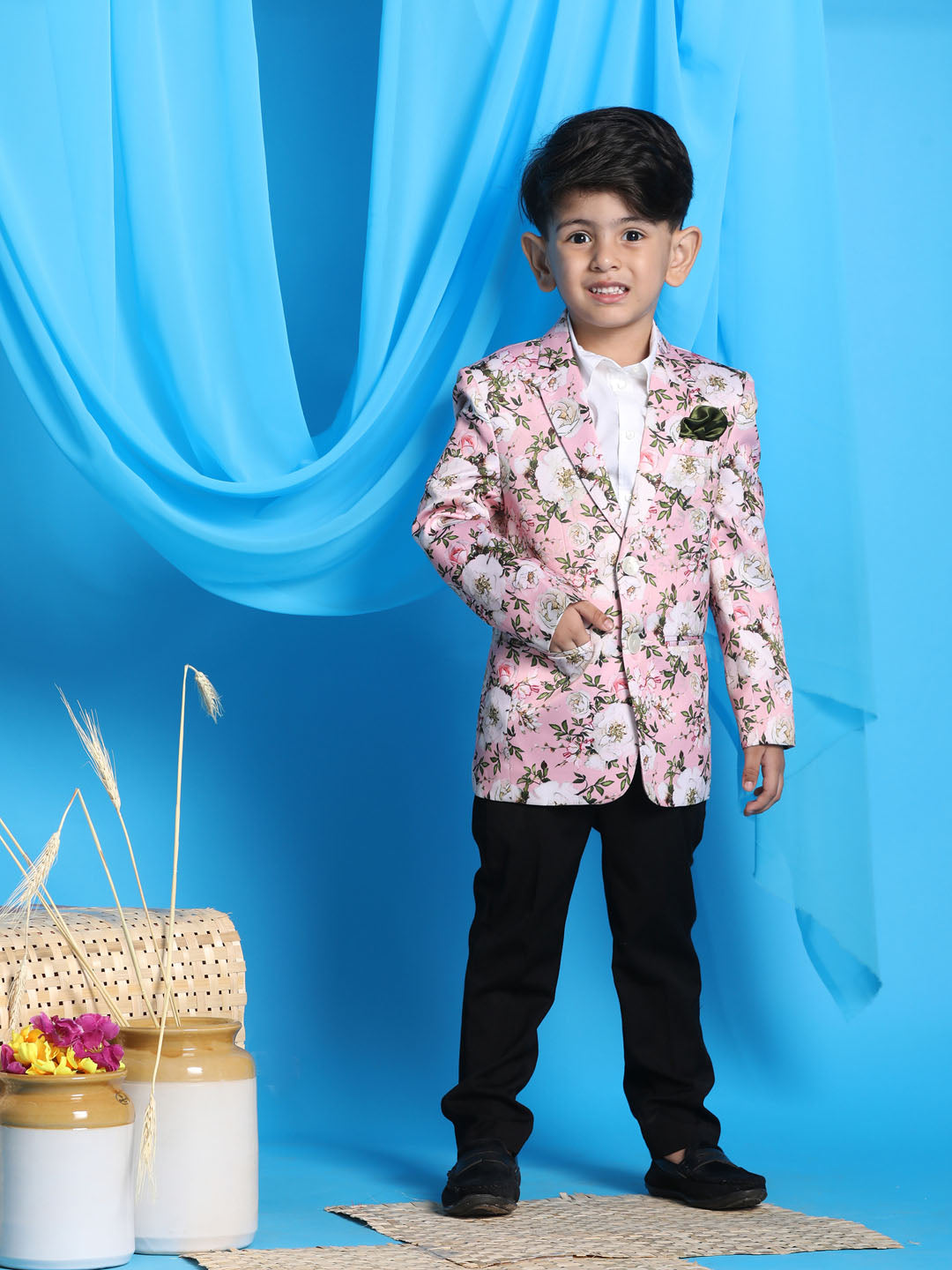 Buy Vastramay Boys Flower Print Silk Blend Blazer Online at Best