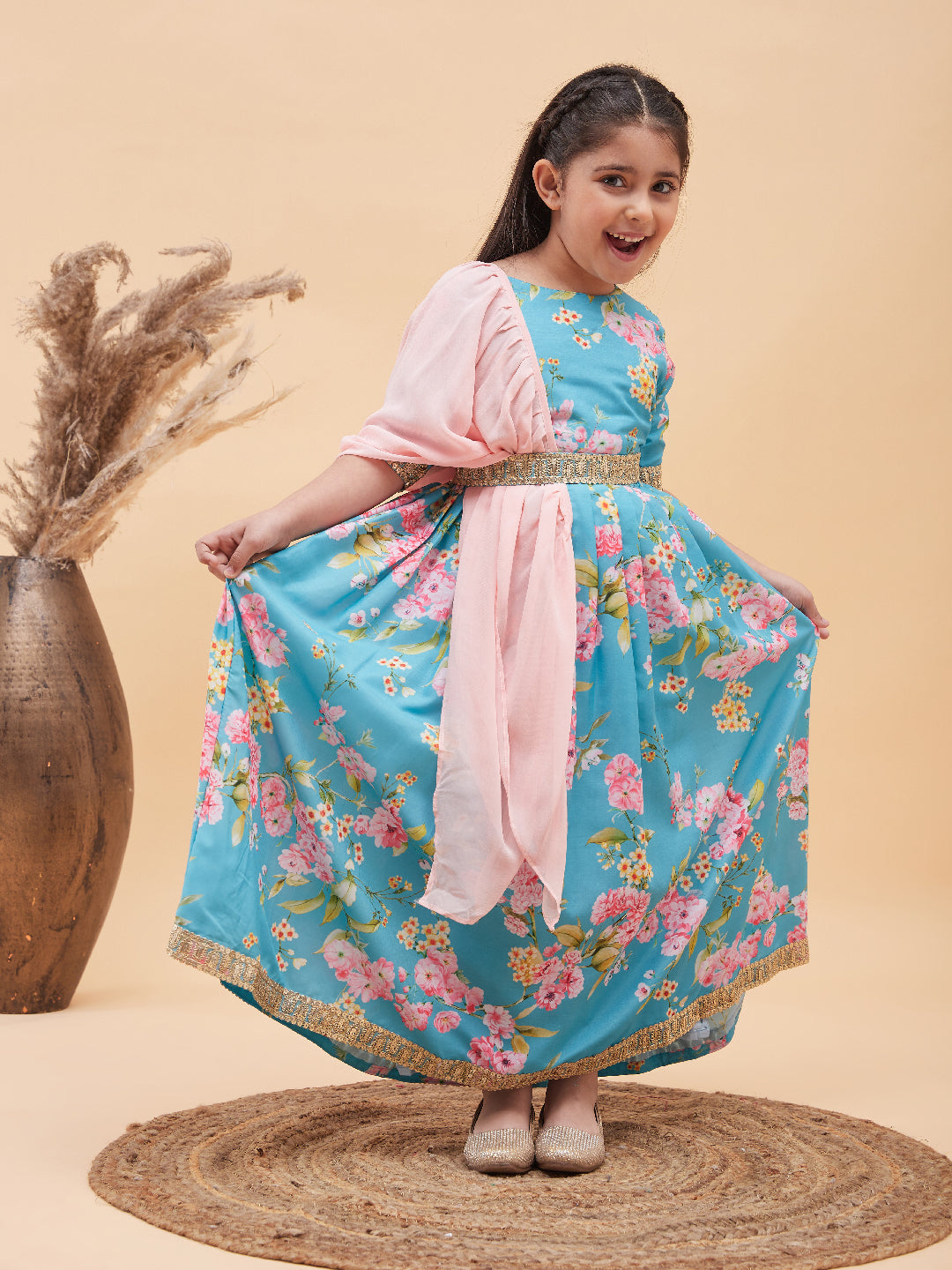 FAYON KIDS Cotton Floral Print Lehenga And Choli Set | Blue, Floral Motifs,  Cotton, V-neck, Sleeveless For Girls | Aza fashion, Kids lehenga, Fashion