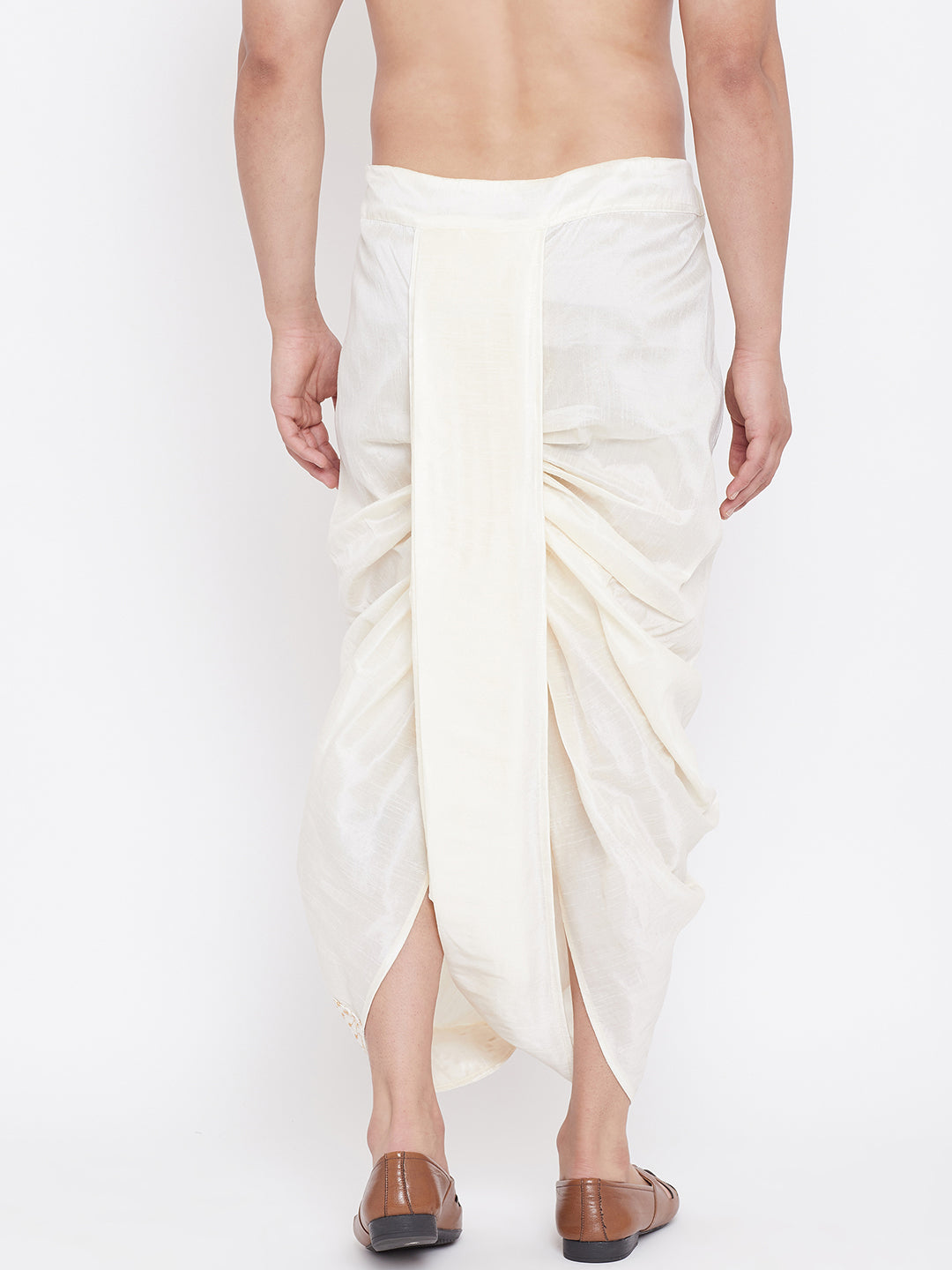 Vastramay Men's Cream Silk Blend Embroidered Dhoti - Distacart